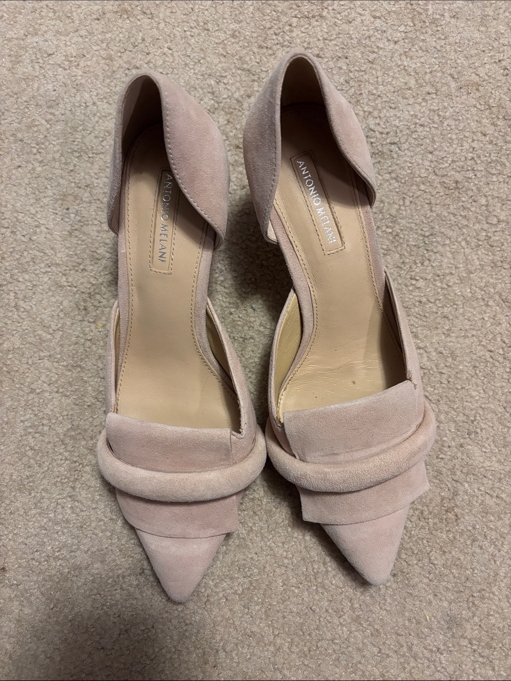 ANTONIO MELANI Blush Suede Rolled-Strap Pointed D'Orsay Pumps